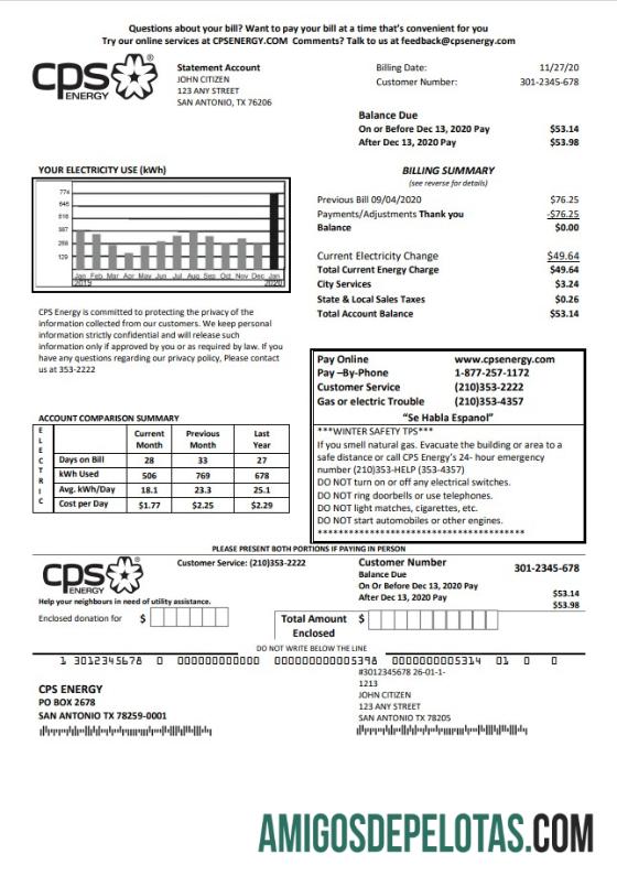 Para baixar modelo de conta de serviços públicos CPS dos EUA Texas em formato Word e PDF